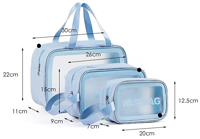 Moxtiza Makeup Pouch Set Travel Toiletries Bag Cosmetic Makeup Wash Bags Portable Organiser Case Carry Pouch for Women Bathroom Set of 3 Sky Blue - Image 2