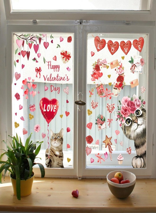 Denylo pro 30.7 X 24.8 Inch Valentine's Day Window Clings Double-Side Valentine Cat Window Stickers Decals Romantic Love Heart Red Window Clings Stickers for Valentines Day Decoration Supplies (Valentine-1) - Image 3