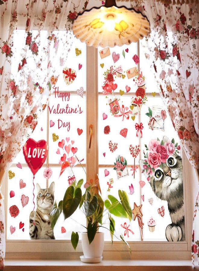 Denylo pro 30.7 X 24.8 Inch Valentine's Day Window Clings Double-Side Valentine Cat Window Stickers Decals Romantic Love Heart Red Window Clings Stickers for Valentines Day Decoration Supplies (Valentine-1) - Image 5