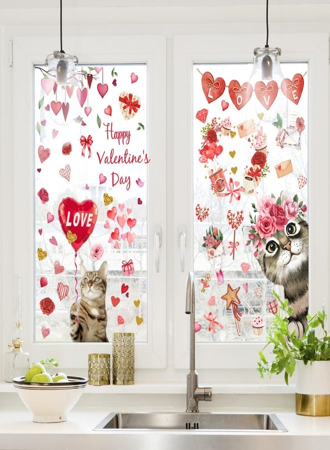 Denylo pro 30.7 X 24.8 Inch Valentine's Day Window Clings Double-Side Valentine Cat Window Stickers Decals Romantic Love Heart Red Window Clings Stickers for Valentines Day Decoration Supplies (Valentine-1) - Image 2