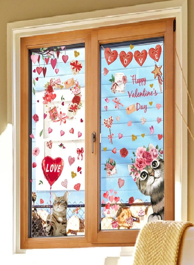Denylo pro 30.7 X 24.8 Inch Valentine's Day Window Clings Double-Side Valentine Cat Window Stickers Decals Romantic Love Heart Red Window Clings Stickers for Valentines Day Decoration Supplies (Valentine-1) - Image 4