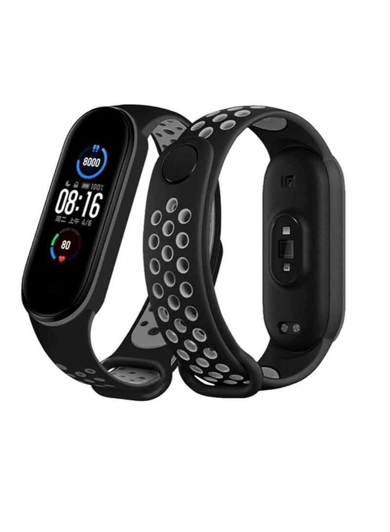 Silicone Breathable Sport Strap for Mi Band 3/Mi Band 4 Smartwatch (Black & Gray) - Image 2