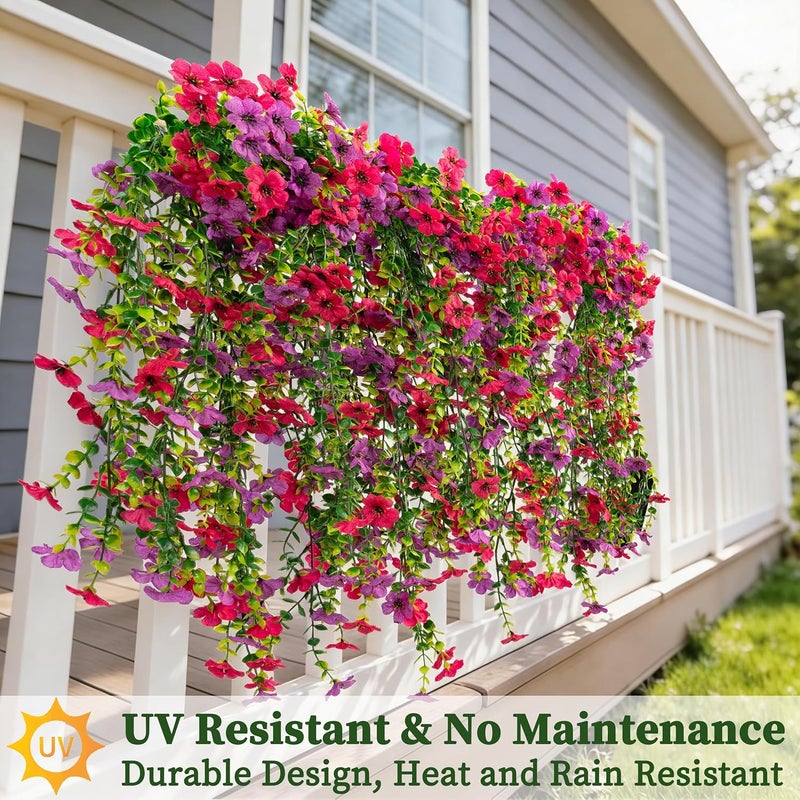 ColoPlay Artificial Hanging Flowers for Outdoors Faux Plants, 2PCS Artificial Outdoor Flowers for Spring Decor, UV Resistan Realistic Daisy Fake Hanging Plants for Indoor Planter Garden(Rose Red & Red Lotus) - Image 4