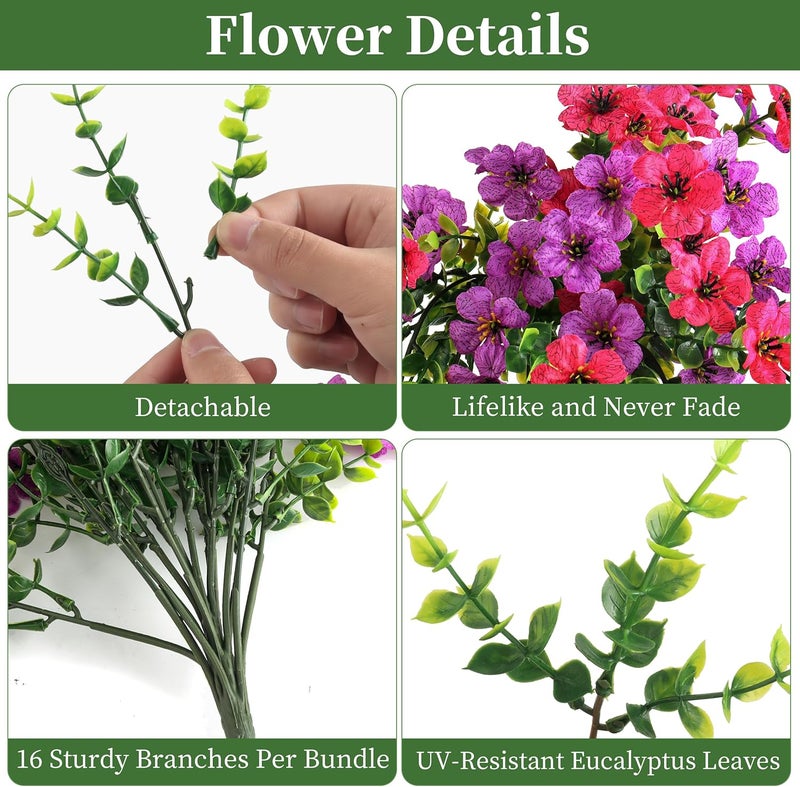 ColoPlay Artificial Hanging Flowers for Outdoors Faux Plants, 2PCS Artificial Outdoor Flowers for Spring Decor, UV Resistan Realistic Daisy Fake Hanging Plants for Indoor Planter Garden(Rose Red & Red Lotus) - Image 3