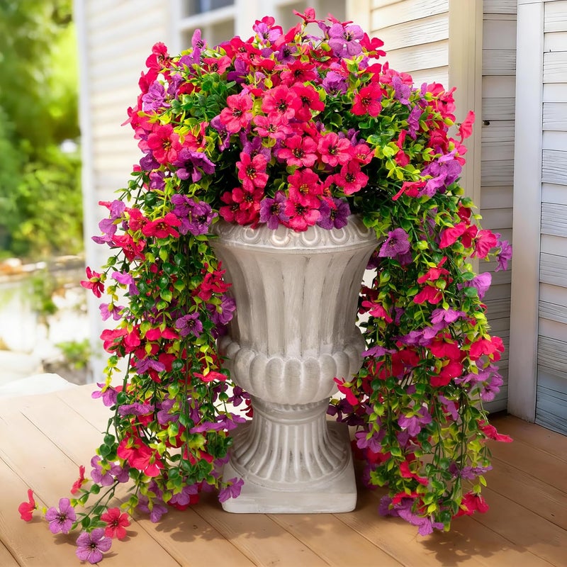 ColoPlay Artificial Hanging Flowers for Outdoors Faux Plants, 2PCS Artificial Outdoor Flowers for Spring Decor, UV Resistan Realistic Daisy Fake Hanging Plants for Indoor Planter Garden(Rose Red & Red Lotus) - Image 1