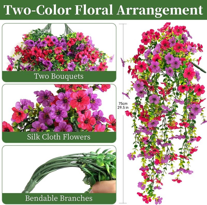 ColoPlay Artificial Hanging Flowers for Outdoors Faux Plants, 2PCS Artificial Outdoor Flowers for Spring Decor, UV Resistan Realistic Daisy Fake Hanging Plants for Indoor Planter Garden(Rose Red & Red Lotus) - Image 2