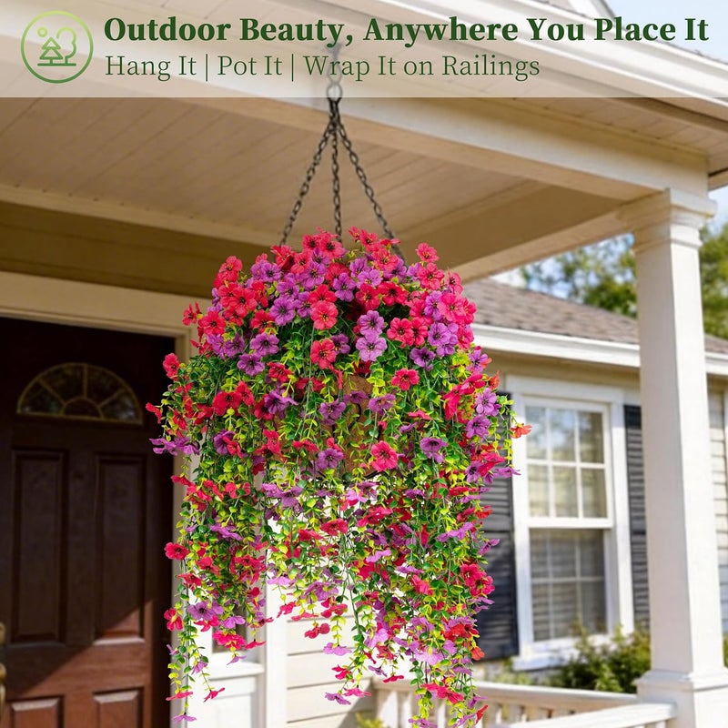 ColoPlay Artificial Hanging Flowers for Outdoors Faux Plants, 2PCS Artificial Outdoor Flowers for Spring Decor, UV Resistan Realistic Daisy Fake Hanging Plants for Indoor Planter Garden(Rose Red & Red Lotus) - Image 5