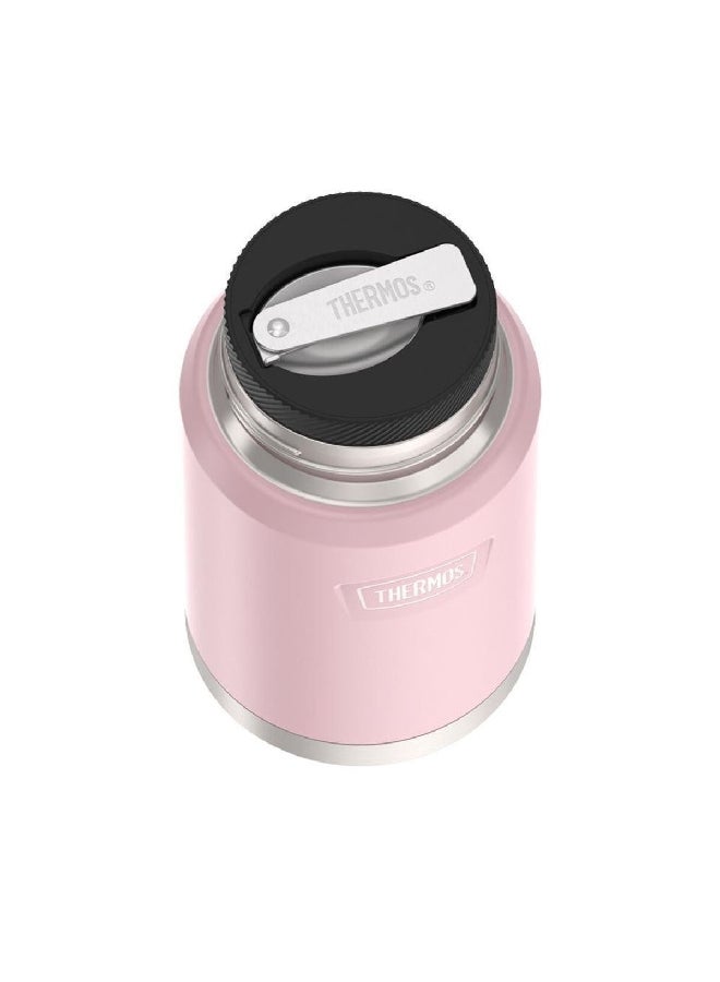 ترموس حافظة طعام ستانلس ستيل معزولة بالتفريغ مع ملعقة قابلة للطي، لون وردي غروب الشمس وفضي،  أونصة - Image 3
