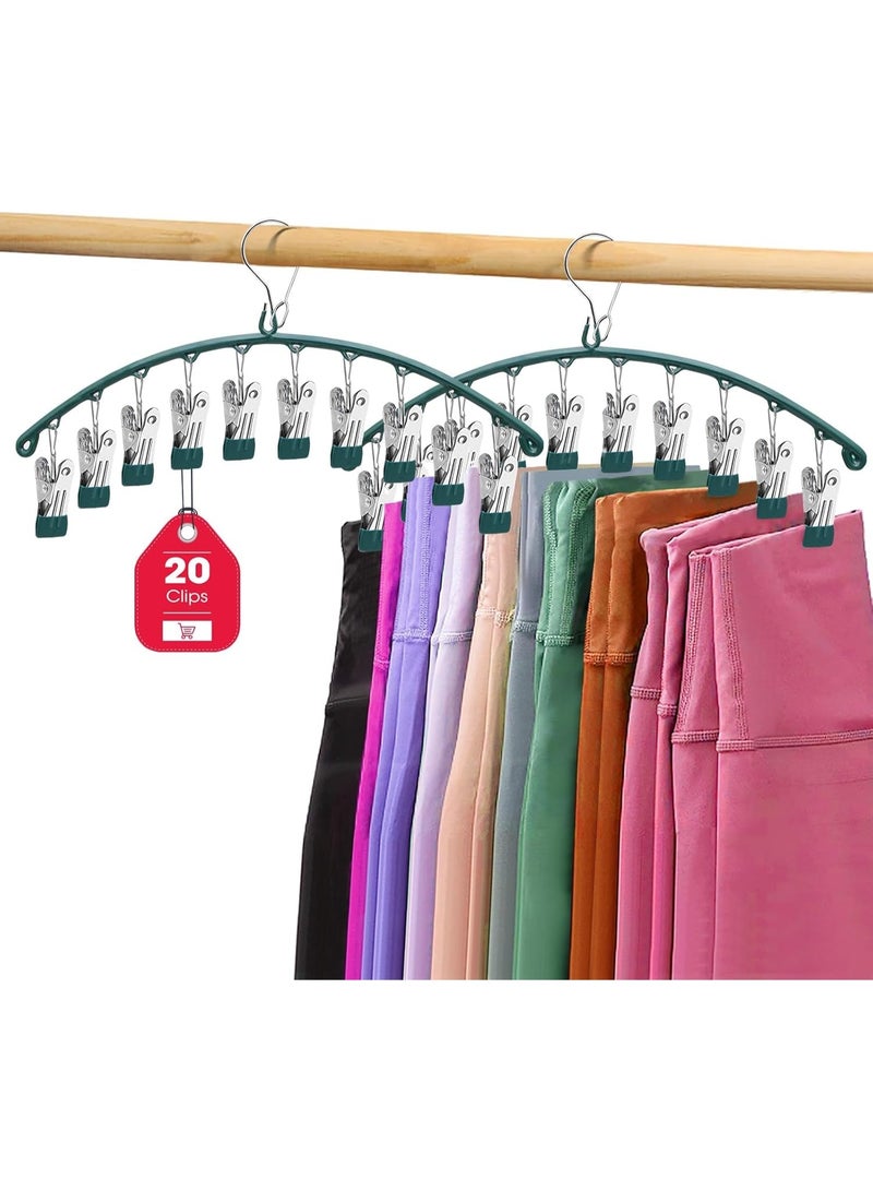 FAYET 2-Pack Legging and Pants Hangers for Closet, Metal Space-Saving Hangers with 10 Rubber-Coated Clips for Leggings, Skirts, Yoga Pants, Closet Organization (Green) - Image 1