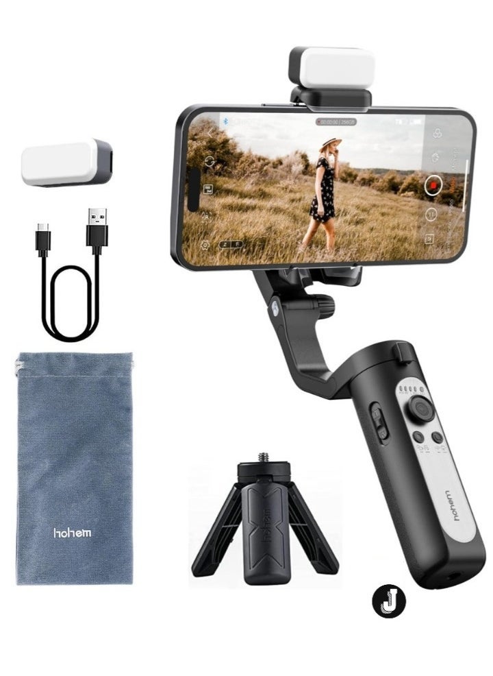 JAJEEK iSteady XE Smartphone Gimbal Kit – 3-Axis Stabilizer for iPhone 14, 13 Pro Max & Android with Fill Light, One-Key Inception for Vlogging, Videos & Live Streaming (2023 Black Kit)  - Image 1