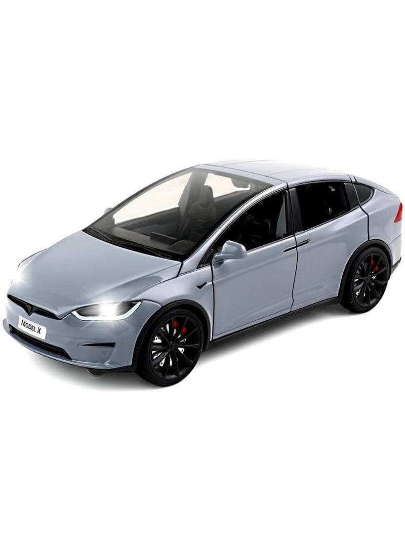 1:24 Scale Tesla Model X Alloy Car Model Kids Diecast Toy Car, Tesla Car Model X Gullwing Door, Pull Back Alloy Car with Light and Music, Gift for Boys and Girls (Gray) - Image 1