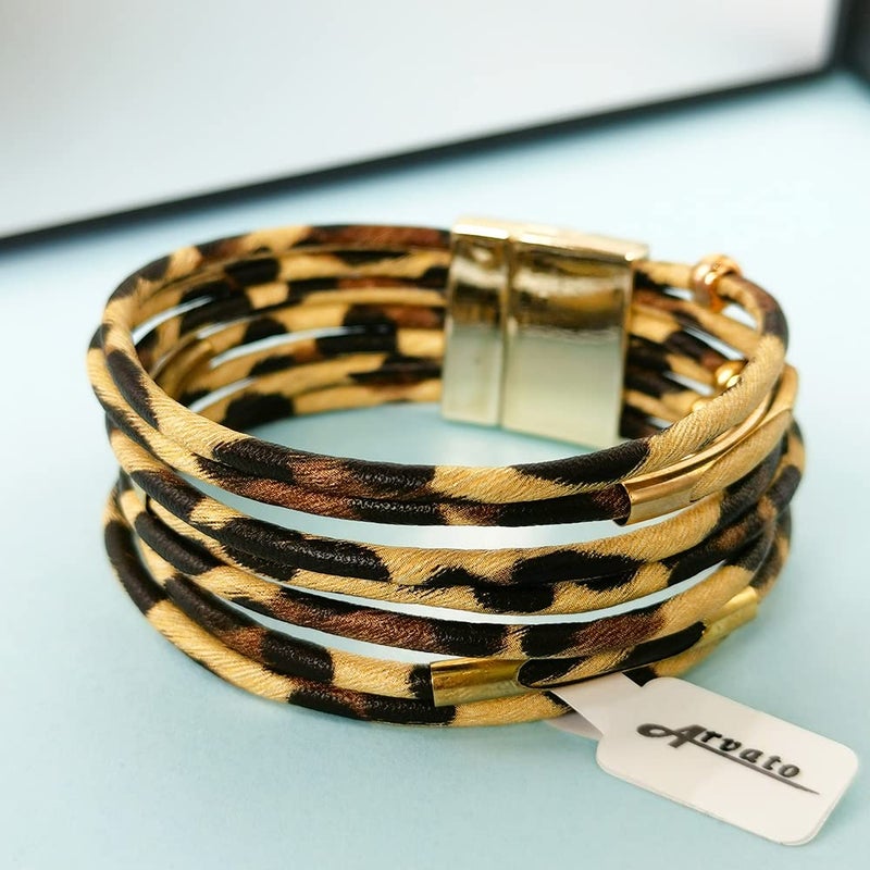 ARVATO Leopard Bracelet for Women (7.68â€) Multi Layered Animal Cheetah Print Natural Stone Braided Boho Leather Wrap Bracelet Jewelry (Leopad B) - Image 5