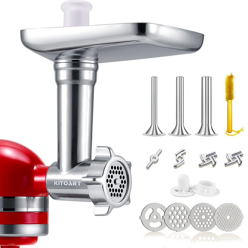 KITOART Stainless Steel Meat Grinder Attachments for KitchenAid Mixers Meat Grinder Sausage Stuffer Perfect Grinder Attachment for KitchenAid Dishwasher SafeMachineMixer Not Included