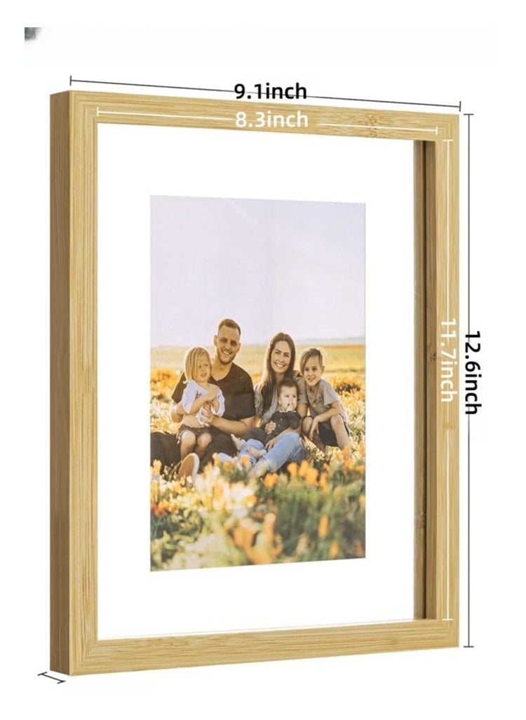 Generic - A4 Floating Photo Frame, Double Glass Rustic Frame, Display Any Size Photo up to 21x30cm, Tabletop Standing, Wood Color - Image 1