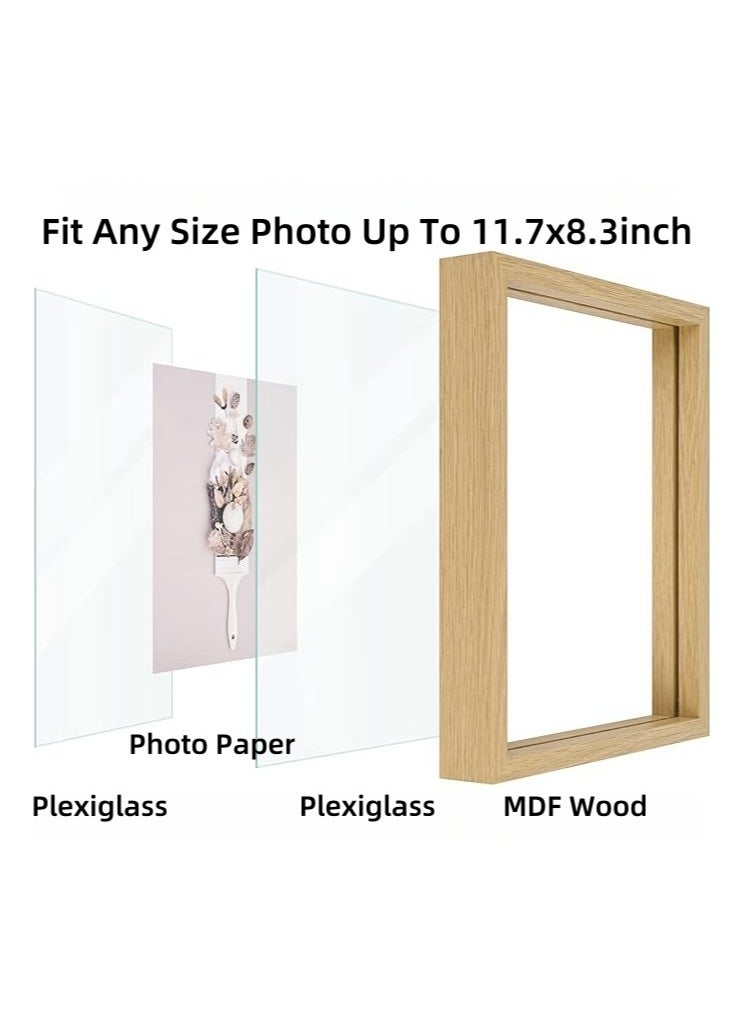 Generic - A4 Floating Photo Frame, Double Glass Rustic Frame, Display Any Size Photo up to 21x30cm, Tabletop Standing, Wood Color - Image 1