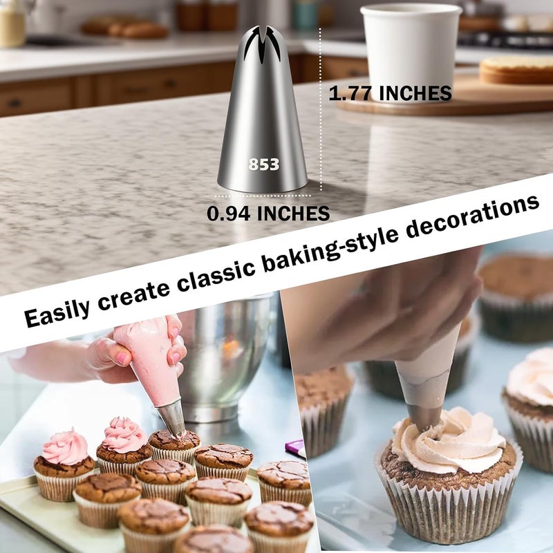 Hendiy Piping Tips Set, Stainless Steel Icing Tips with 20 Disposable Pastry Bags for Cake Decorating Piping Bags and Tips Set, 853 Frosting Tip Cupcake Decorating Kit - Image 4