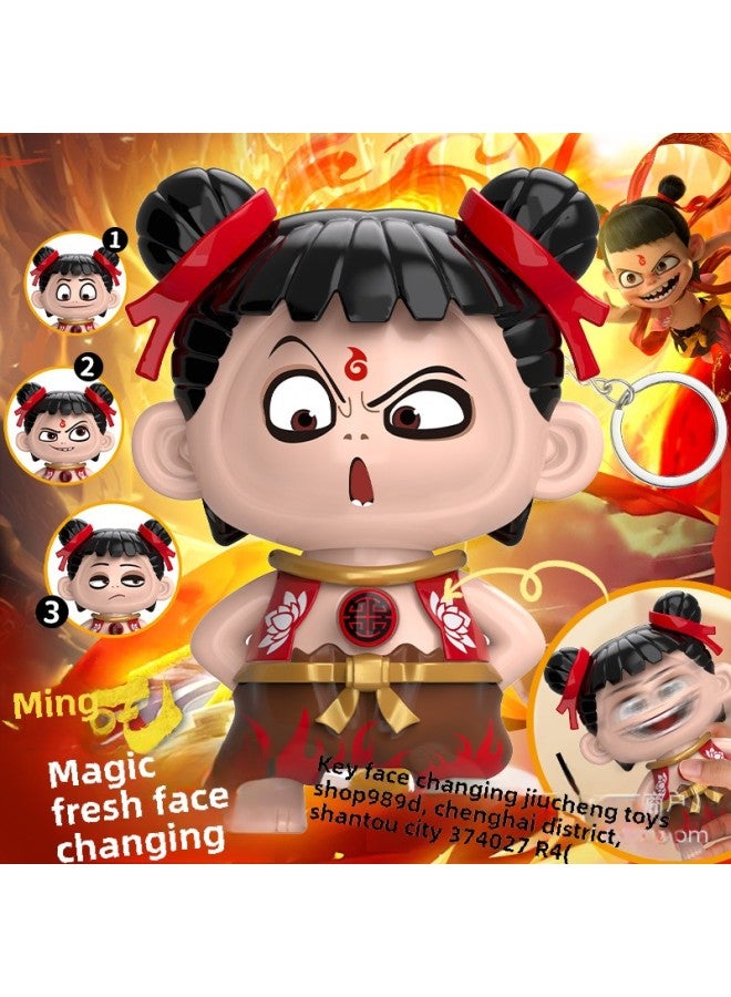 Which Hand-held Face-changing Expression Toy Pressing Face-changing Keychain Ornaments Which Devil Boy Sea Doll Pendant-Color:Crocodile Knight Xiaoxin Changes His Face [green]