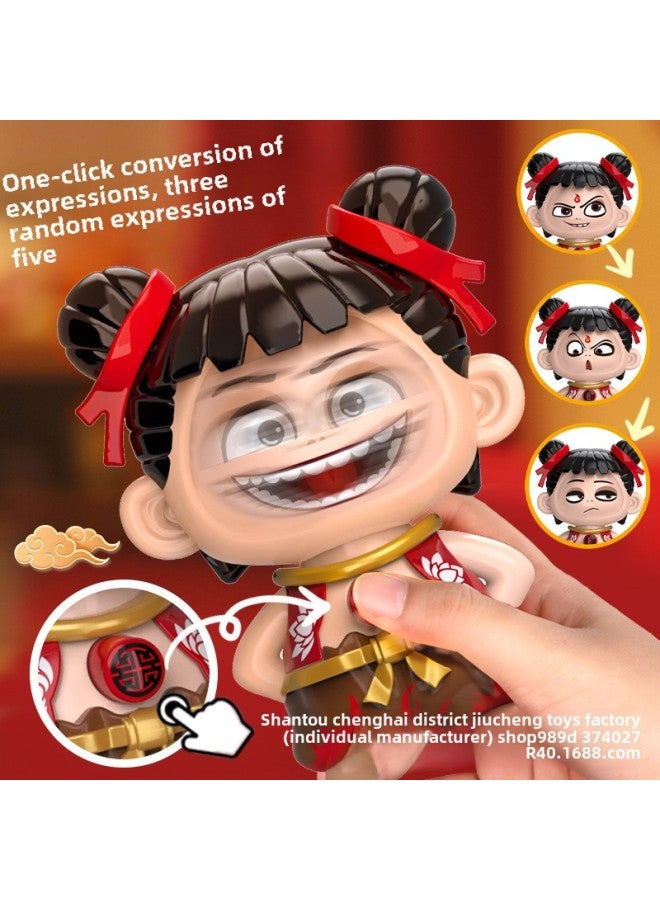 Which Hand-held Face-changing Expression Toy Pressing Face-changing Keychain Ornaments Which Devil Boy Sea Doll Pendant-Color:Crocodile Knight Xiaoxin Changes His Face [green]