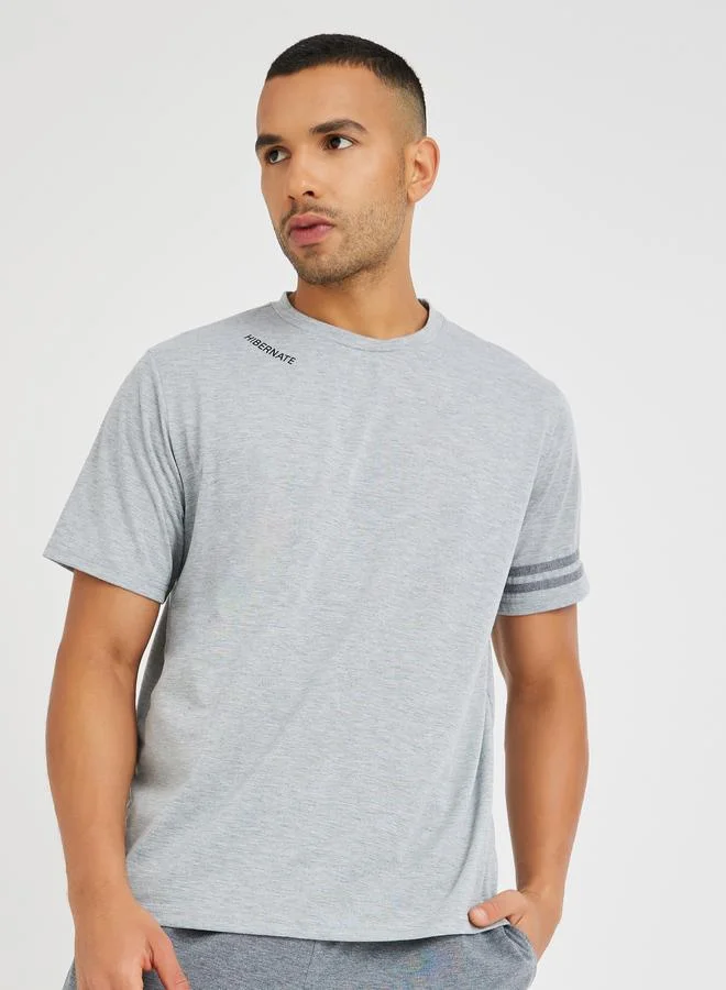 ستايلي Styli Slogan Print Short Sleeve T-Shirt and Pyjama Set