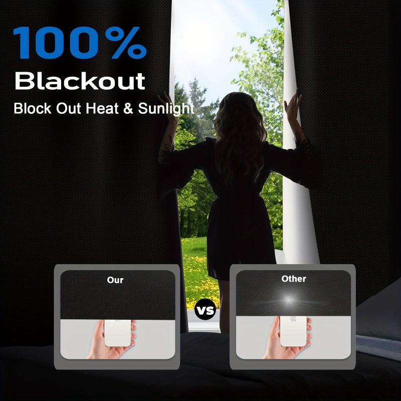 Portable Blackout Curtain No Drill 100 Percent Light Blocking Shade with Hook and Loop Tabs for Bedroom Travel 150cmx210cm Polyester Fabric Easy Install - Image 4