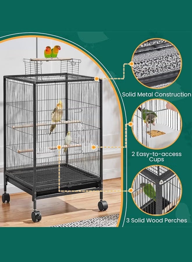 قفص الطيور ، 77 سم مفتوح أعلى قفص الببغاء الباغي الوقوف مع المتداول الوقوف اللعب أعلى ، قفص الطيور الكبير الأسود - Image 3