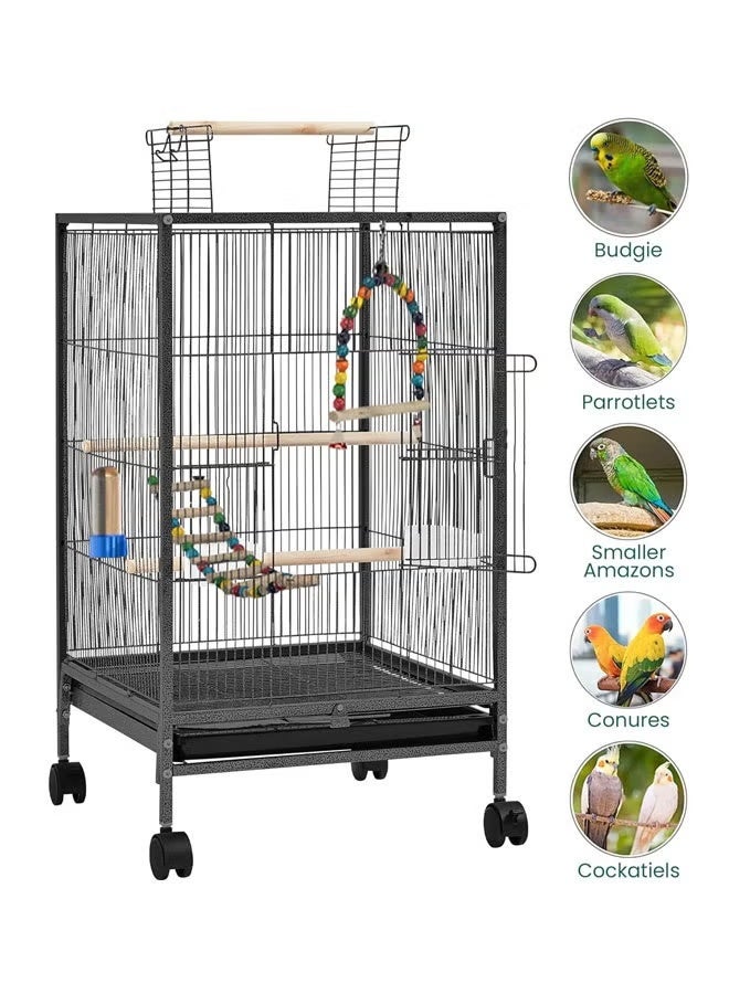 قفص الطيور ، 77 سم مفتوح أعلى قفص الببغاء الباغي الوقوف مع المتداول الوقوف اللعب أعلى ، قفص الطيور الكبير الأسود - Image 5