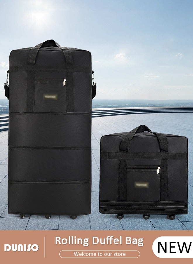 DUNISO Foldable Rolling Duffle Bag, Expandable Carry On Bag, Waterproof & Lightweight Duffel Bag with 6 Durable Wheels, Travel Oxford Wheelbag, Travel Trolley Luggage Bag for Travel, Camping, Sports, Business - Image 1