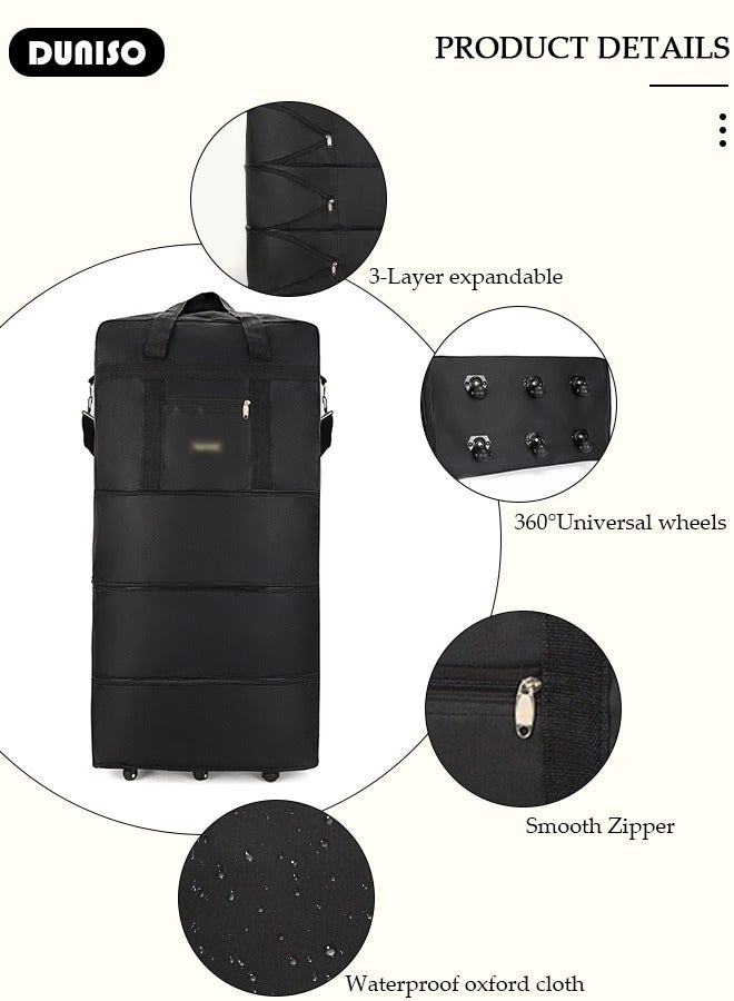 DUNISO Foldable Rolling Duffle Bag, Expandable Carry On Bag, Waterproof & Lightweight Duffel Bag with 6 Durable Wheels, Travel Oxford Wheelbag, Travel Trolley Luggage Bag for Travel, Camping, Sports, Business - Image 2