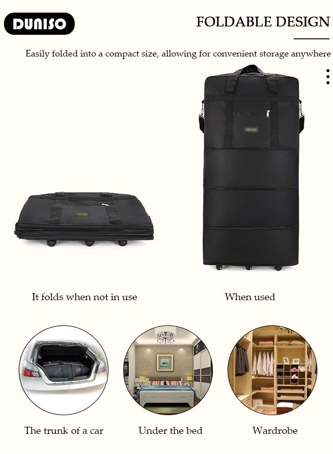 DUNISO Foldable Rolling Duffle Bag, Expandable Carry On Bag, Waterproof & Lightweight Duffel Bag with 6 Durable Wheels, Travel Oxford Wheelbag, Travel Trolley Luggage Bag for Travel, Camping, Sports, Business - Image 3