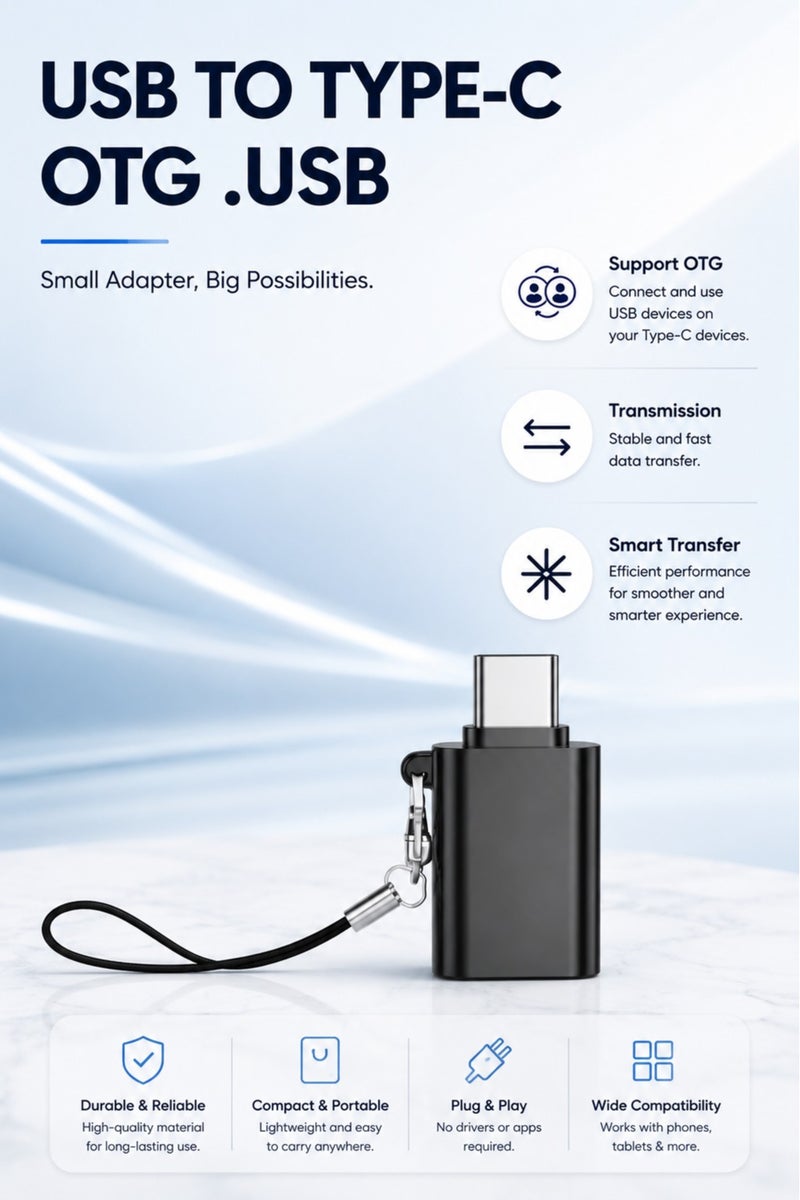 محول USB 3.0 Type C OTG متوافق مع أجهزة Macbook وXiaomi وHuawei وSamsung Mini USB. محول كابل Type-C OTG. - Image 1