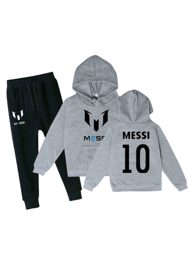 MESSI سويت شيرت أطفال بغطاء رأس مطبوع بنجم كرة القدم ميسي وسروال رياضي عادي - Image 1