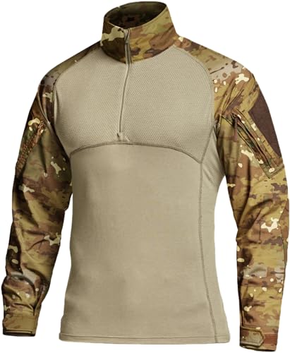 CQR Men's Tactical Combat Shirt, 1/4 Zip Long Sleeve Breathable Military BDU Training Top for Shooting, Hunting, Range Use, Raider Utility Camo, XX-Large - Image 1