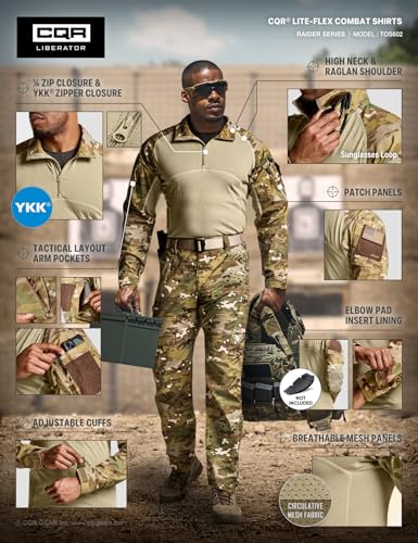 CQR Men's Tactical Combat Shirt, 1/4 Zip Long Sleeve Breathable Military BDU Training Top for Shooting, Hunting, Range Use, Raider Utility Camo, XX-Large - Image 5