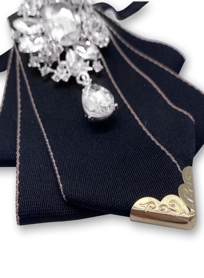 MOHSILY Vintage Crystal Bow Tie Adjustable Black Bow Tie for Men Wedding Party Bowtie - Image 4