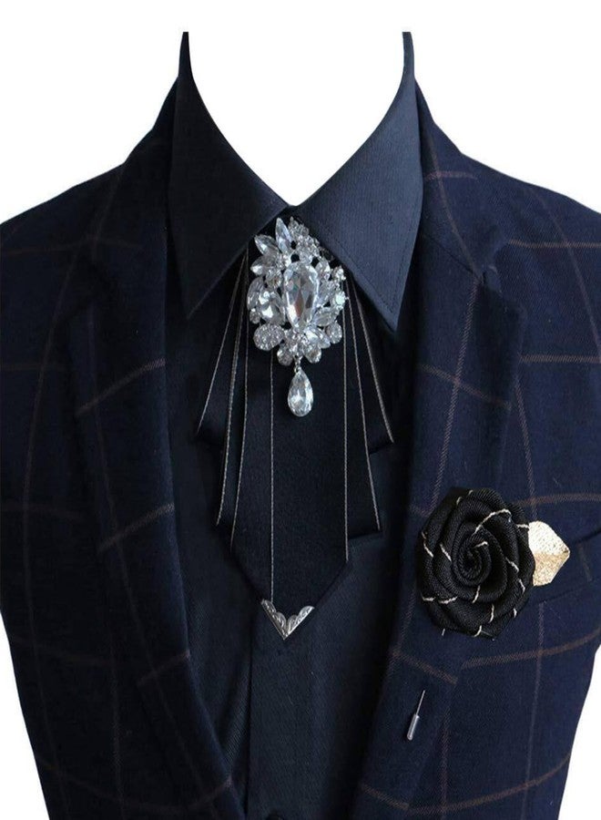 MOHSILY Vintage Crystal Bow Tie Adjustable Black Bow Tie for Men Wedding Party Bowtie - Image 1