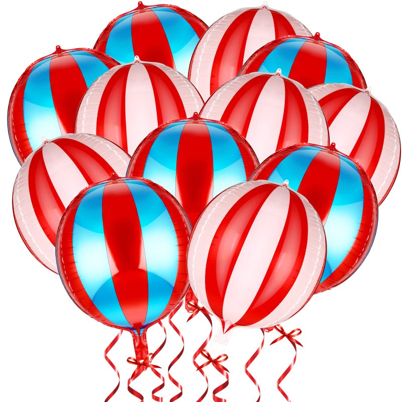 Zubebe 12 Pcs 22 Inch Big Carnival Theme Party Decorations Aluminum Circus Decorations 360 Degree 4D Balloons Halloween Carnival Birthday Party SuppliesRed White Red Blue - Image 2