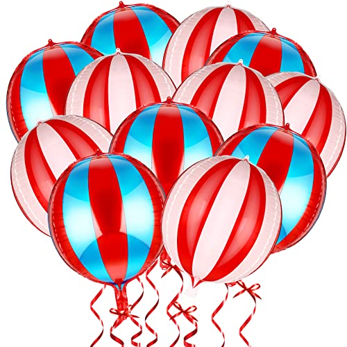 Zubebe 12 Pcs 22 Inch Big Carnival Theme Party Decorations Aluminum Circus Decorations 360 Degree 4D Balloons Halloween Carnival Birthday Party SuppliesRed White Red Blue - Image 1