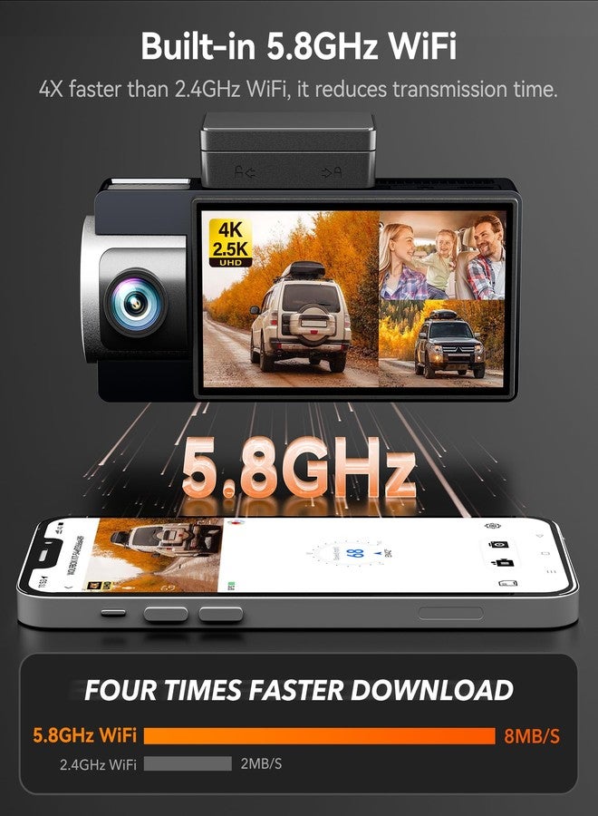 WOLFBOX i17 4K 3 Channel GPS 5.8GHz WiFi Camera Records in 4K+1080P+1080P, R Night Vision, WDR and 24h Parking Mode, Includes 64GB Card and 3" Screen - Image 3