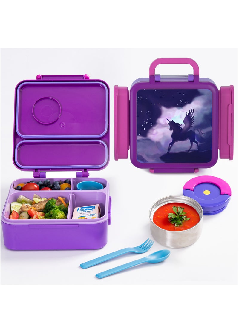 General Kids Bento Box Insulated Lunch Box with Hot Food Leak Proof Lunch Box, 4 Grid Lunch Container with Cutlery and Snack Box for School Outdoor Office  - Image 2