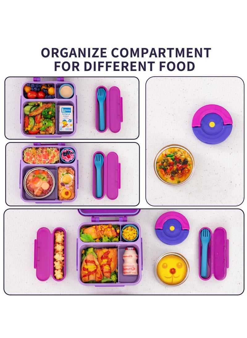 General Kids Bento Box Insulated Lunch Box with Hot Food Leak Proof Lunch Box, 4 Grid Lunch Container with Cutlery and Snack Box for School Outdoor Office  - Image 4