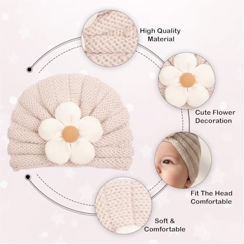 SYGA Unisex-Baby Baby Cap Flower Wool Warm Knitted Streachable Hat Infant Toddler Baby Cap 0-3 Years (Off-White) - Image 5