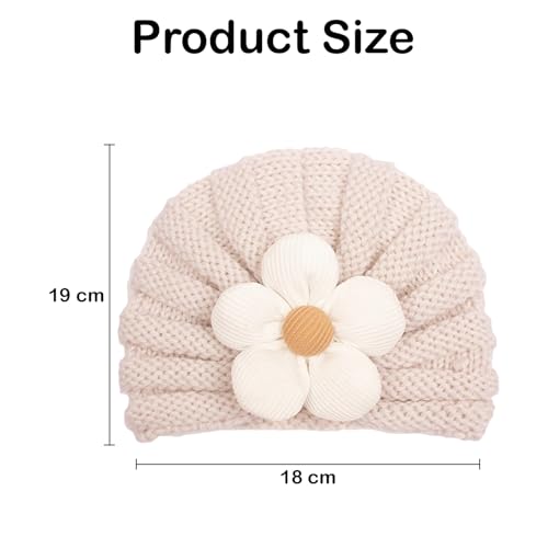 SYGA Unisex-Baby Baby Cap Flower Wool Warm Knitted Streachable Hat Infant Toddler Baby Cap 0-3 Years (Off-White) - Image 4