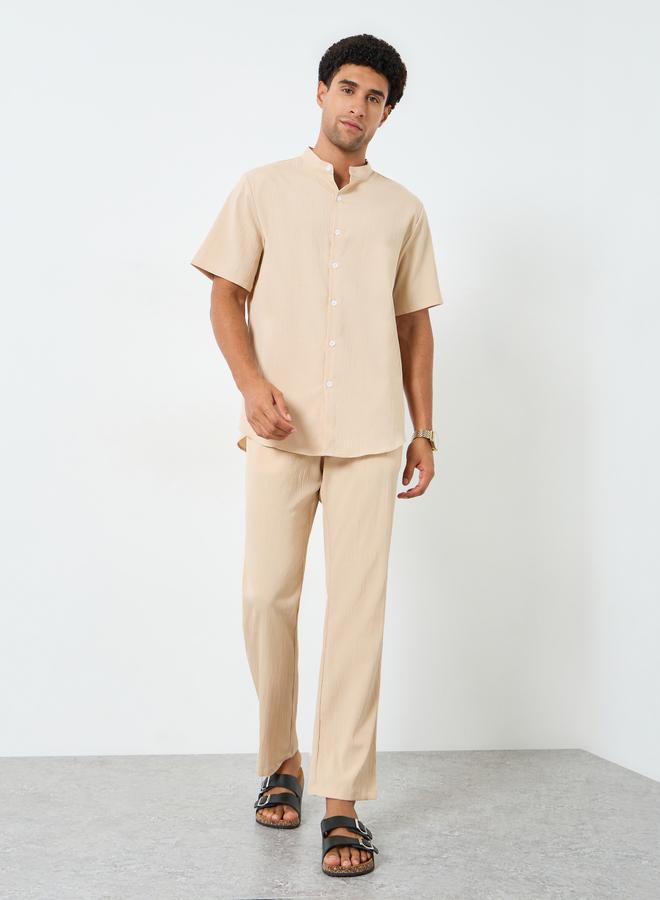 Take Two Men Solid Stand Collar Shirt and Pants Co-Ords - Image 1