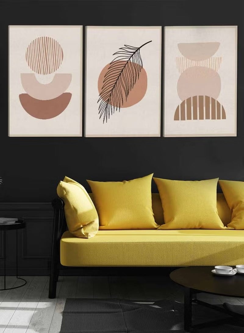 يوڠام مجموعة من 3 لوحات قماشية مشدودة على إطار خشبي – لوحات أوراق وأشكال هندسية - Image 3