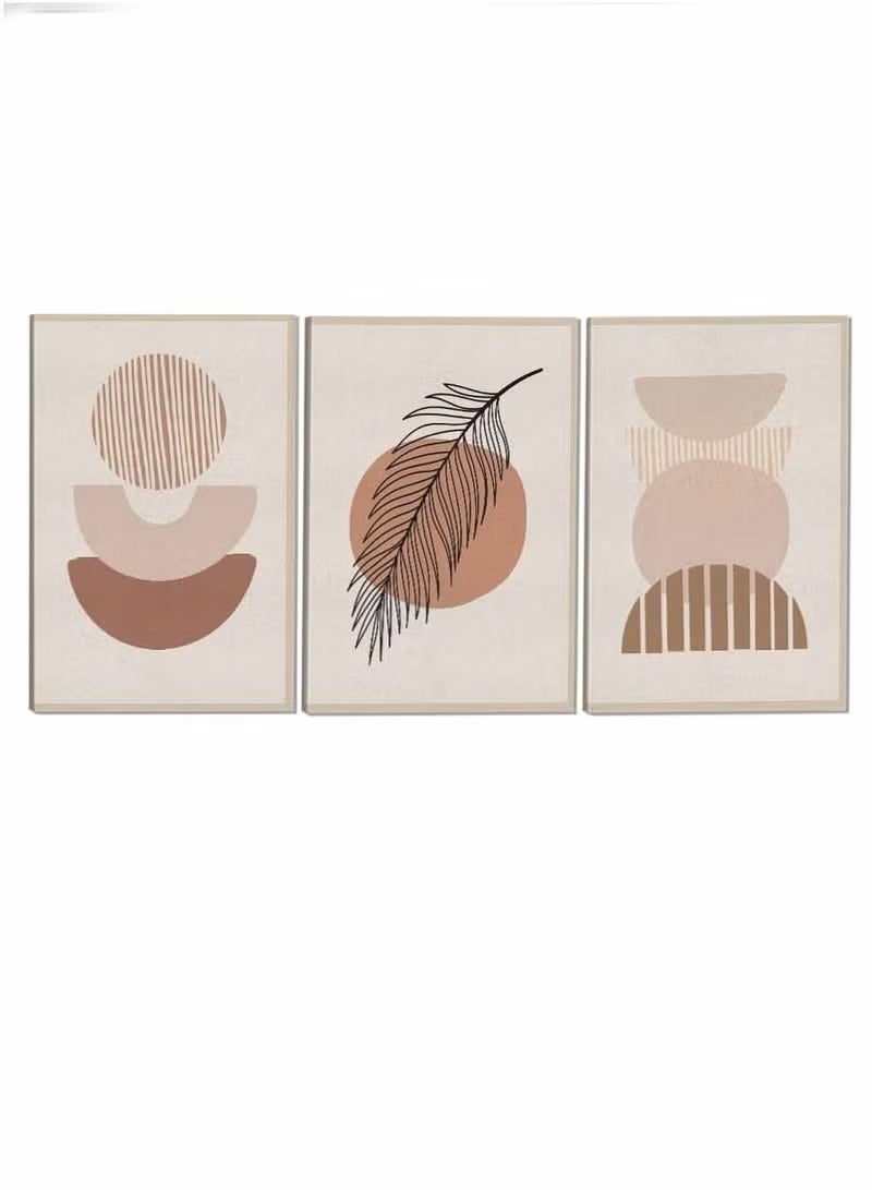 يوڠام مجموعة من 3 لوحات قماشية مشدودة على إطار خشبي – لوحات أوراق وأشكال هندسية - Image 4