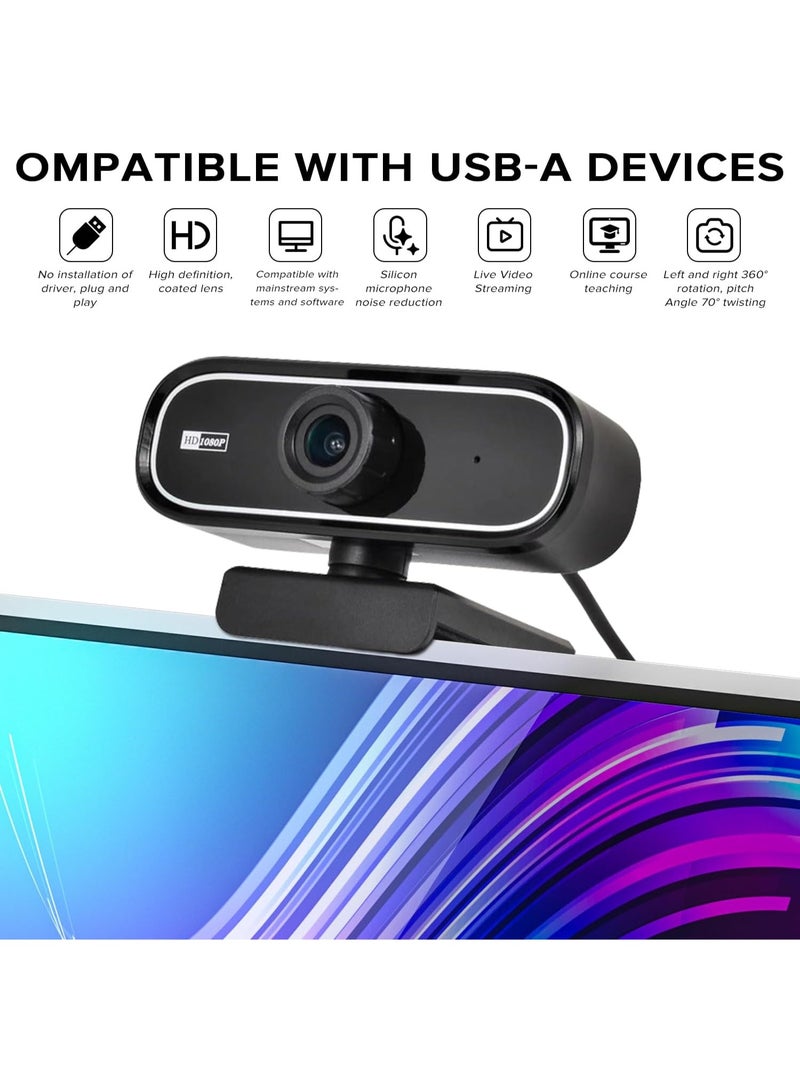 SPECTON 1080P Webcam With Noise Cancelling Microphone,High-Definition Video Effect with a Frame Rate Of 30,Manually Adjusted for Far and Near Focus,Video Call for Desktop PC or Laptop Computer - Image 2