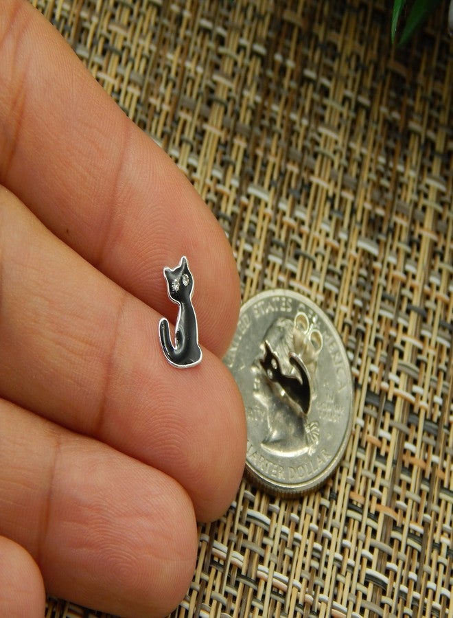 آيسروز أقراط ICYROSE من الفضة الإسترليني بتصميم قطة سوداء مرصعة بالكريستال للهالوين 41515 (خالية من النيكل) - Image 3