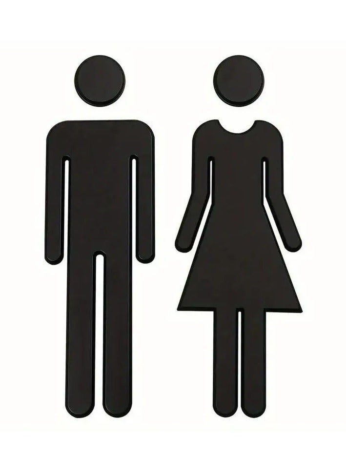 Generic 2 Pcs Premium Acrylic Bathroom Toilet Door Sign Set Durable Wall Mounting for Male/Female Facilities Signs for Door Unisex Bathroom Sign - Black  - Image 1