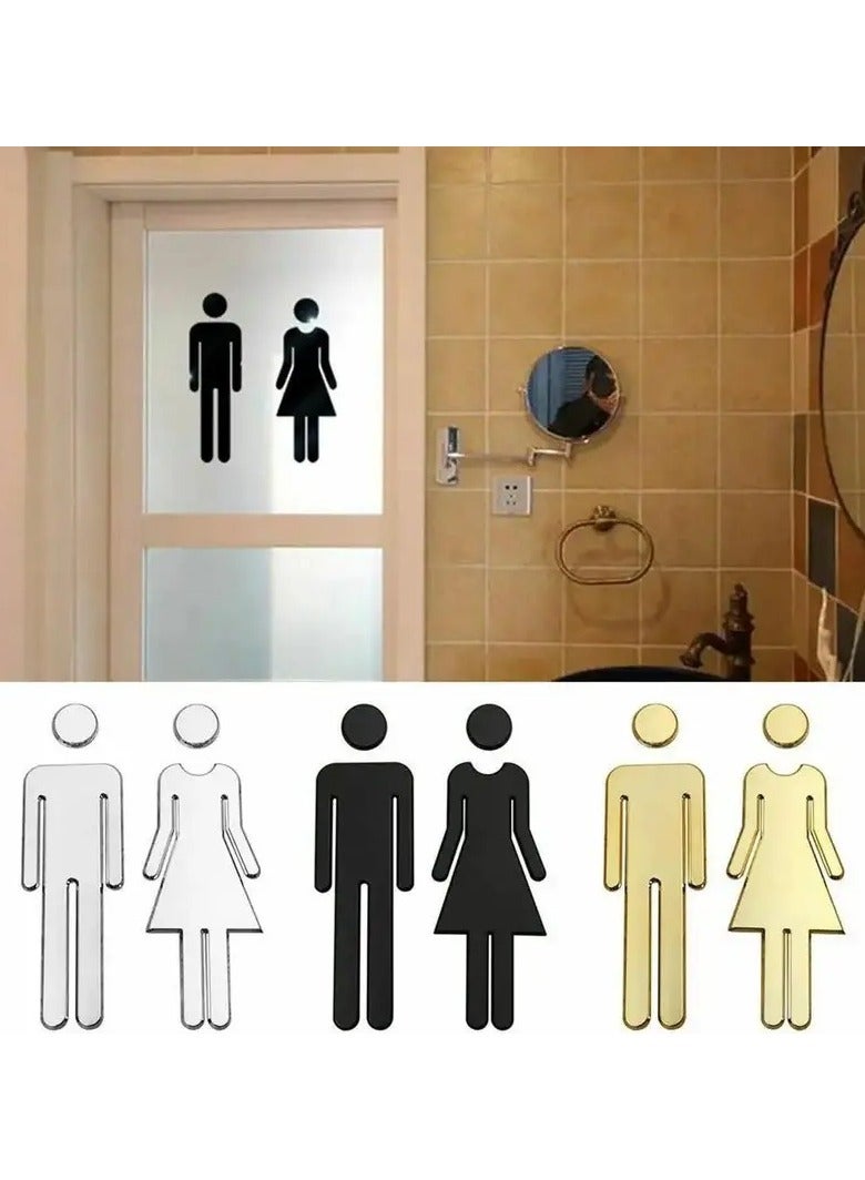 Generic 2 Pcs Premium Acrylic Bathroom Toilet Door Sign Set Durable Wall Mounting for Male/Female Facilities Signs for Door Unisex Bathroom Sign - Black  - Image 3