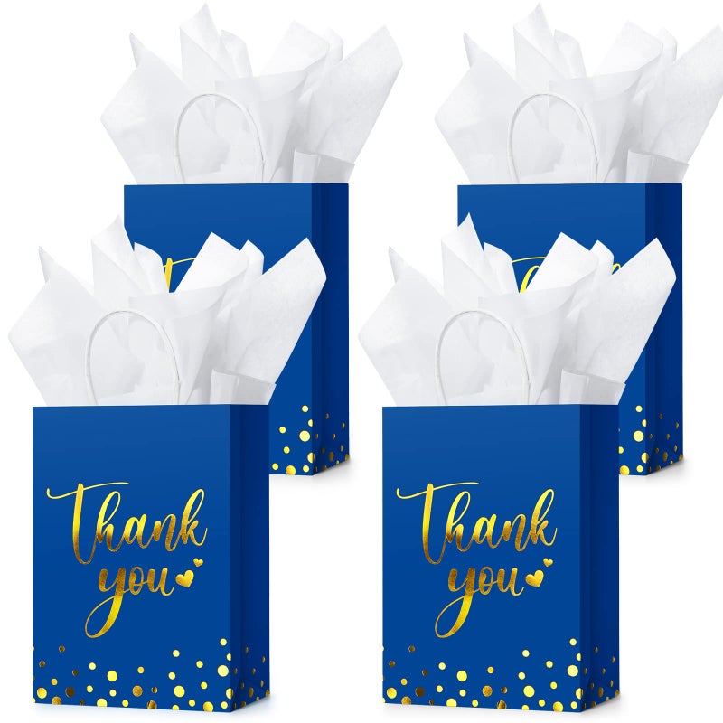 Tinlade 12 Pcs Thank You Gift Bags With Tissue Paper Gold Polka Dots Thank You Bags With Handle Party Favor For Wedding Birthday Baby Shower Business Shopping(Royal Blue) - Image 1